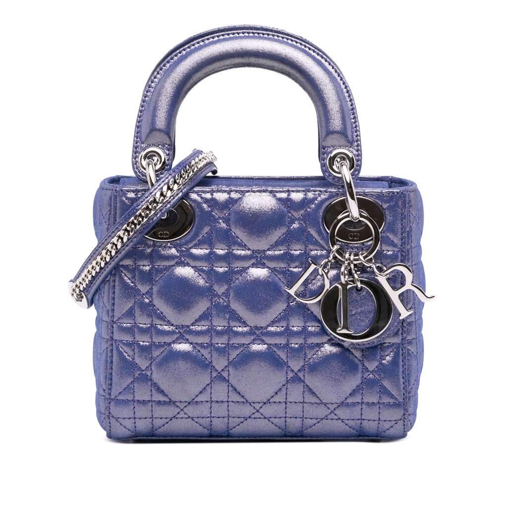 Dior Mini Iridescent Lambskin Cannage Lady Dior Blue Leather Good - Front View