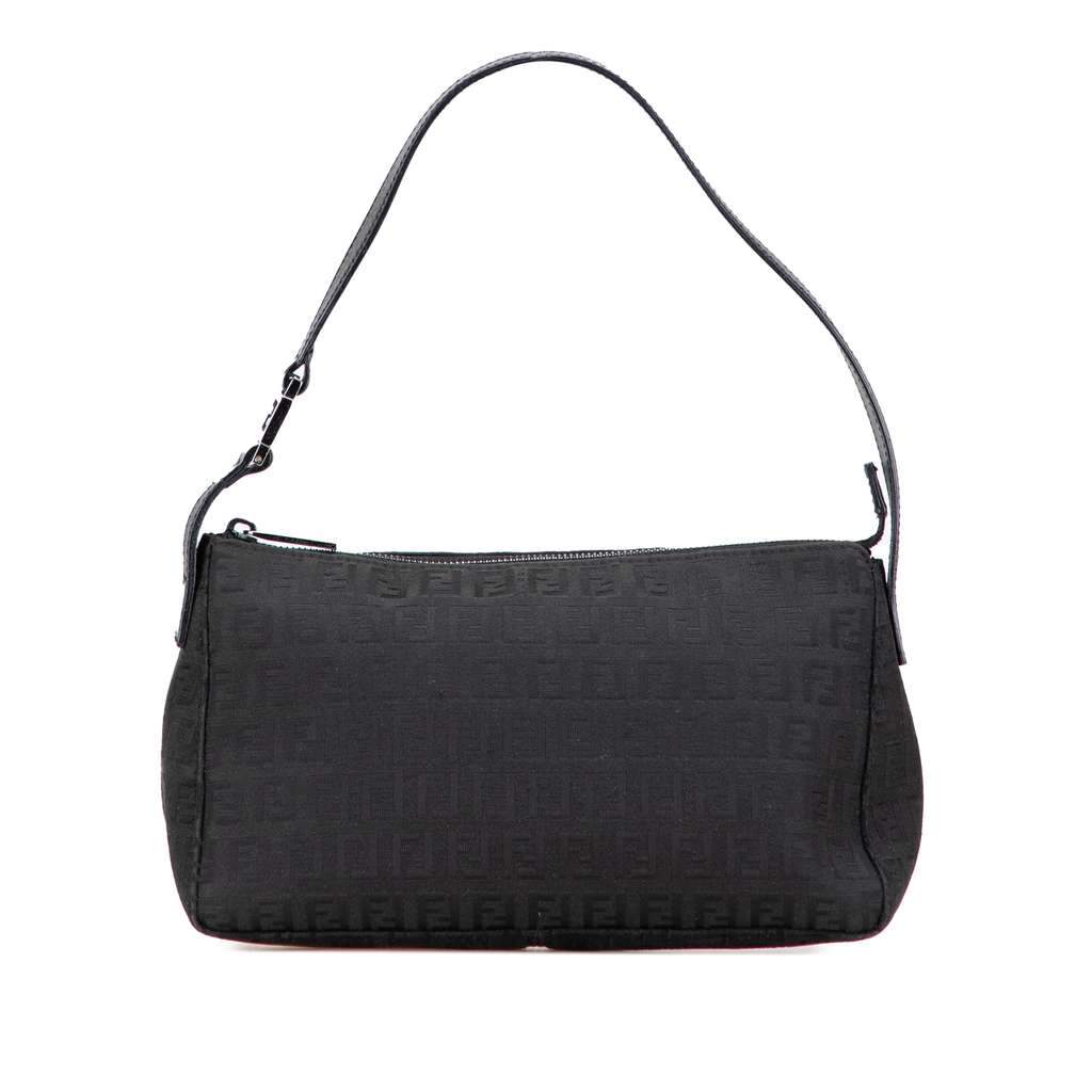 Fendi Zucchino Canvas Shoulder Bag Black Canvas Good - Front View