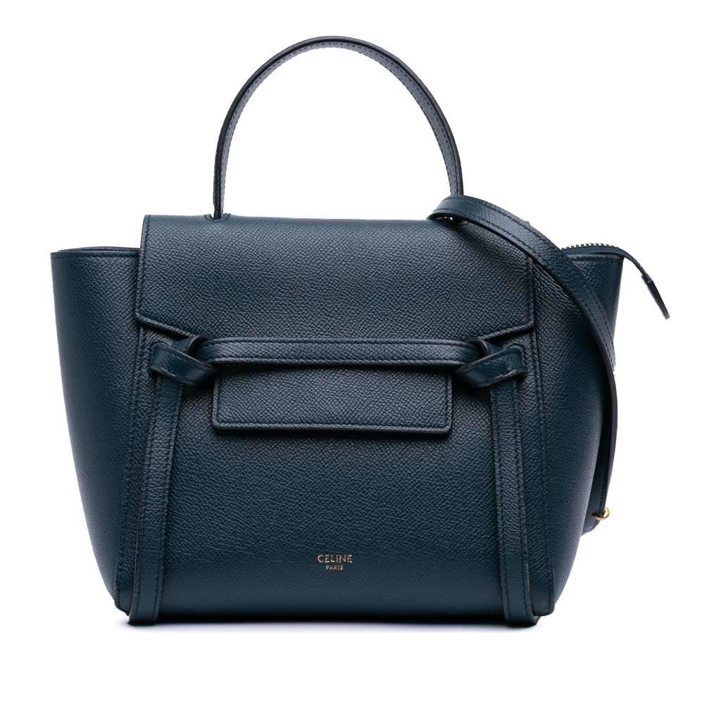 Celine Pico Grained Calfskin Belt Bag Blue Leather Good condition - Front View