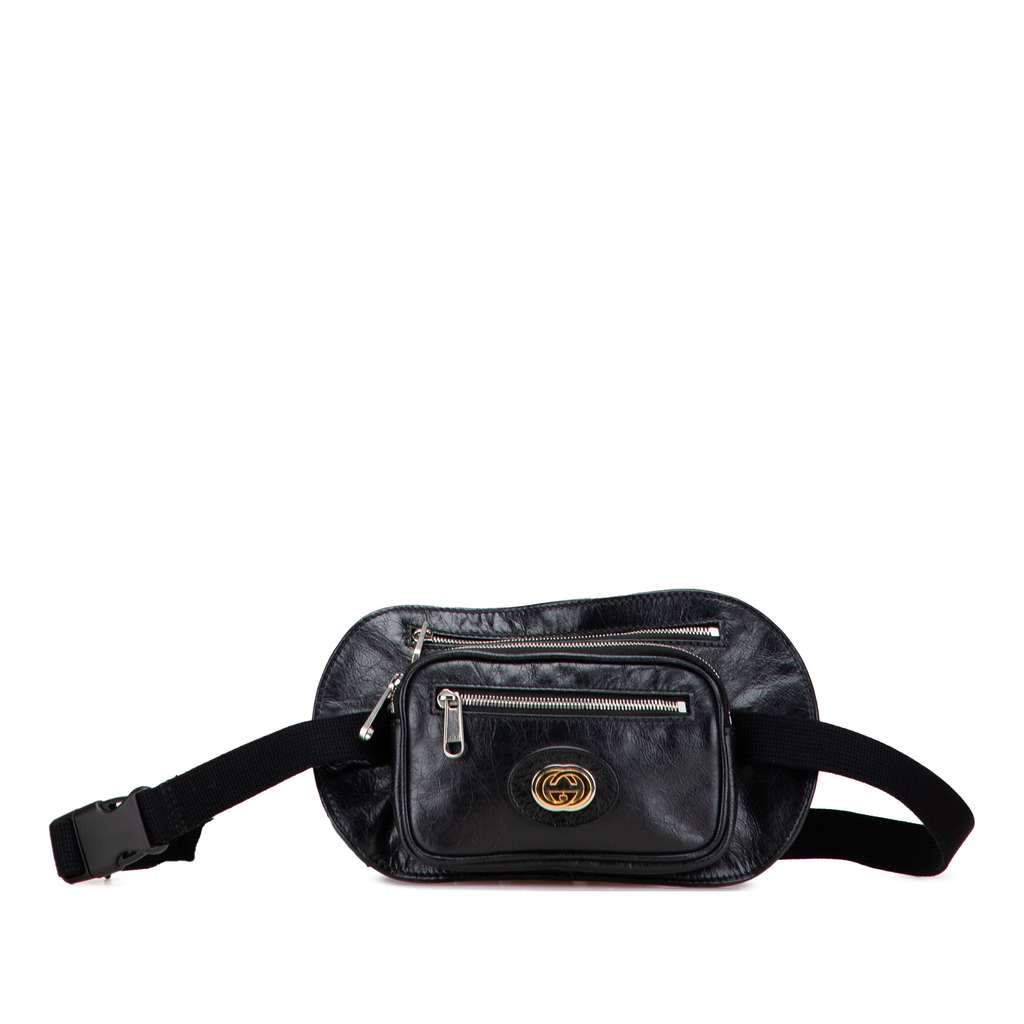 Gucci Calfskin Morpheus Double Zip Belt Bag Black Leather Good - Front View