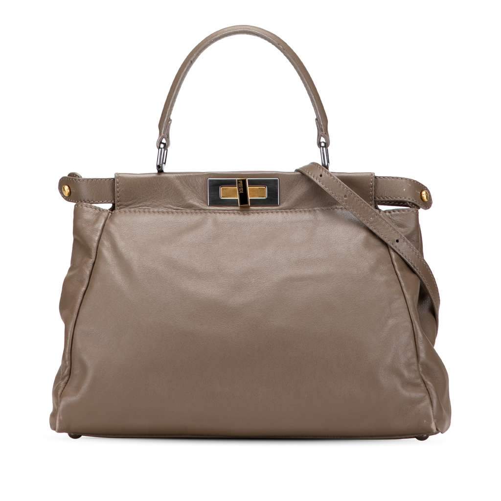 Fendi Medium Calfskin Peekaboo Iconic Satchel Brown Leather Good - Front View