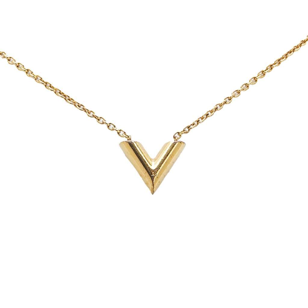 Louis Vuitton Gold Plated Essential V Necklace Gold Metal Very good - Front View