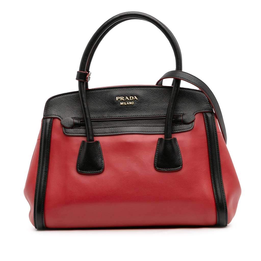 Prada Bicolor Saffiano and City Calf Tote Red Leather Fair - Front View
