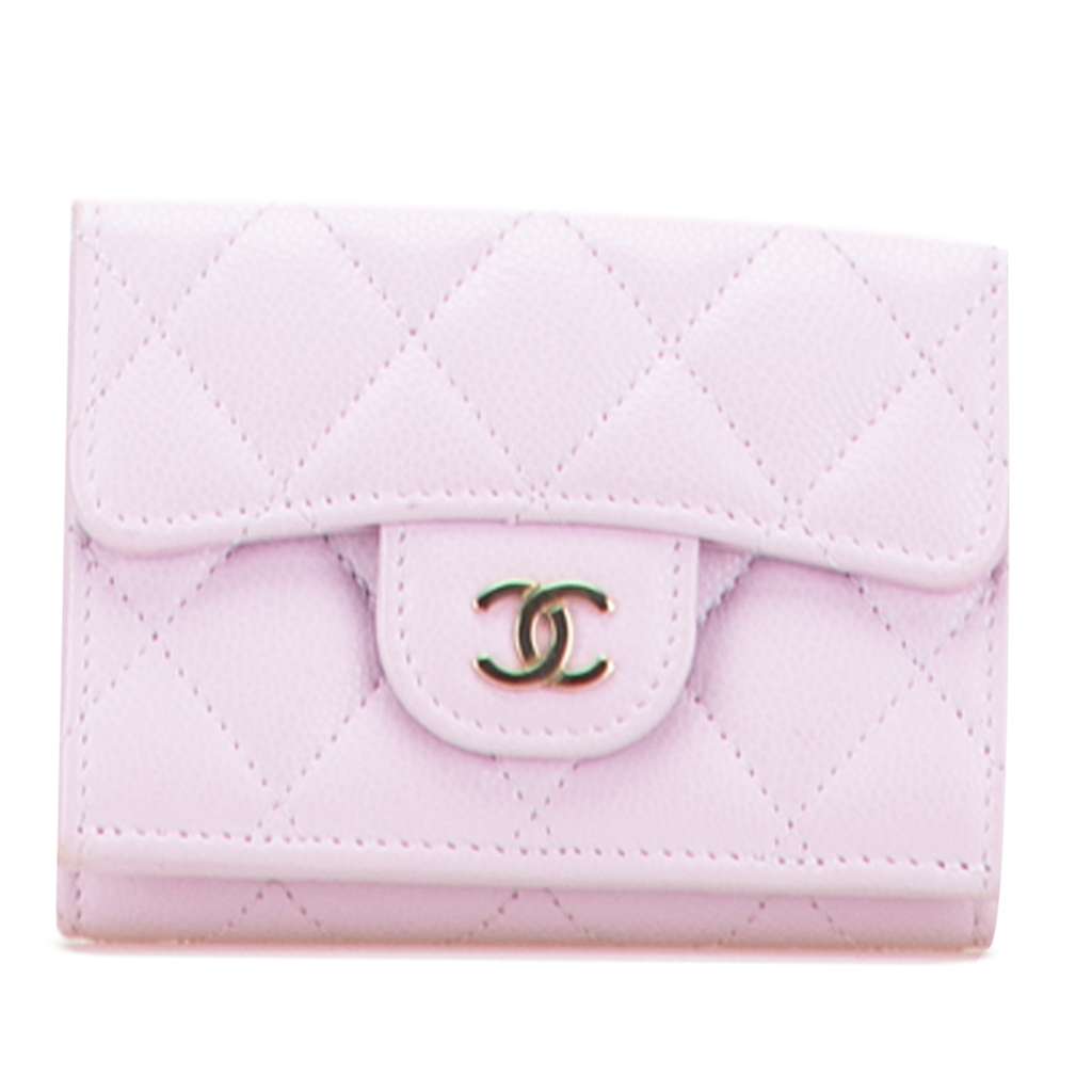 Chanel CC Quilted Caviar Compact Flap Wallet Pink Leather Good condition - Front View