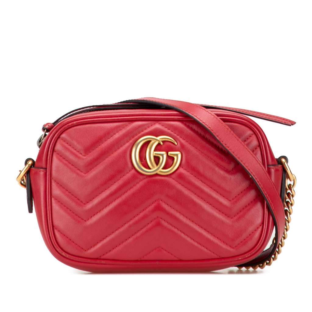 Gucci Mini GG Marmont Matelasse Leather Crossbody Red Leather Very good - Front View