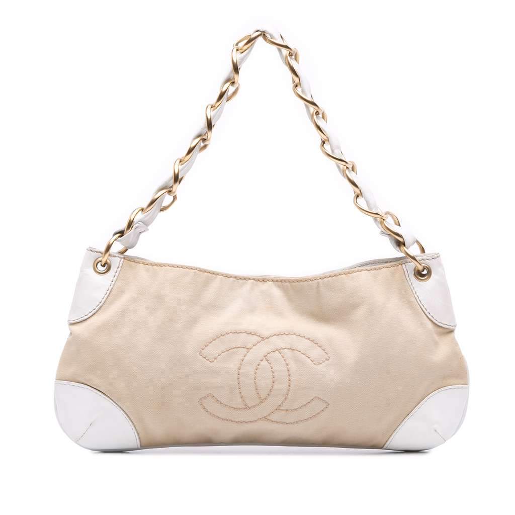 Chanel Canvas Olsen Shoulder Bag Brown Canvas Good - Front View