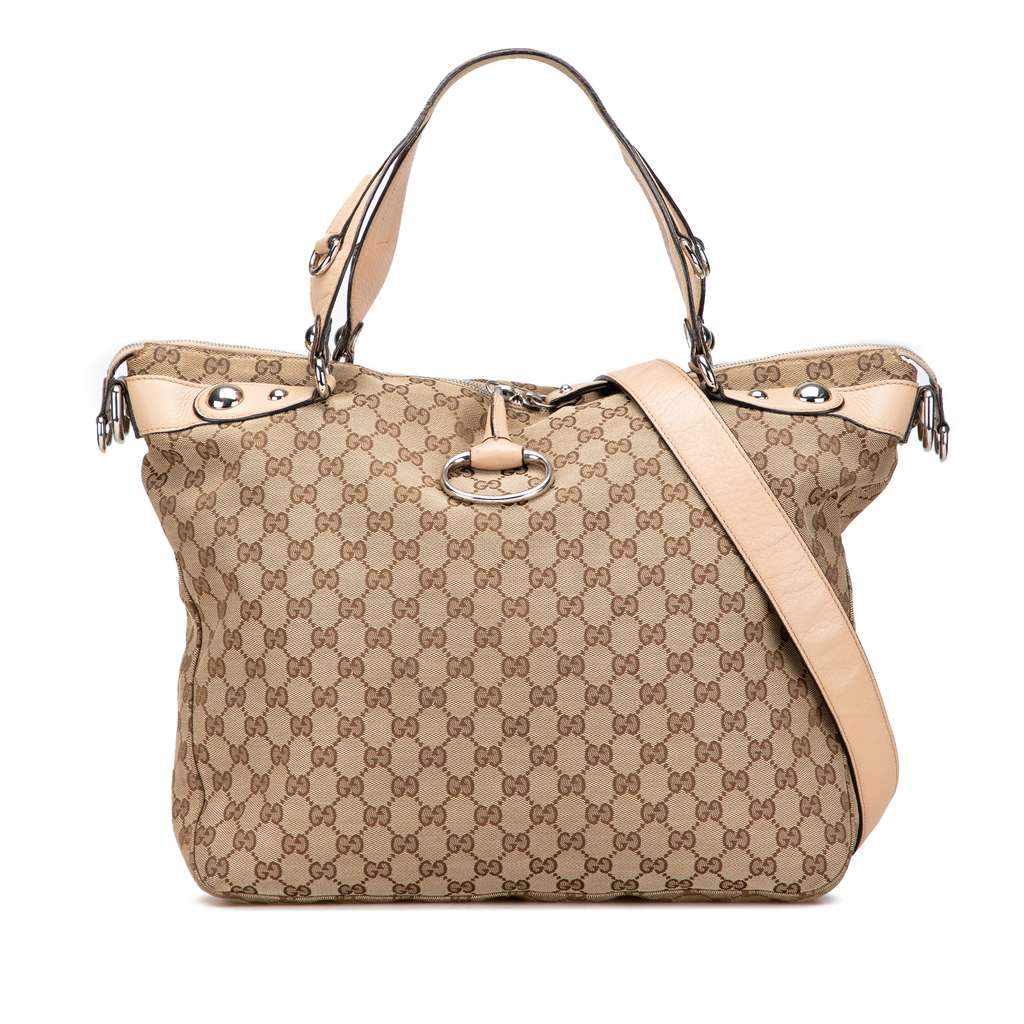 Gucci Large GG Canvas Icon Bit Satchel Brown Canvas Good condition - Front View