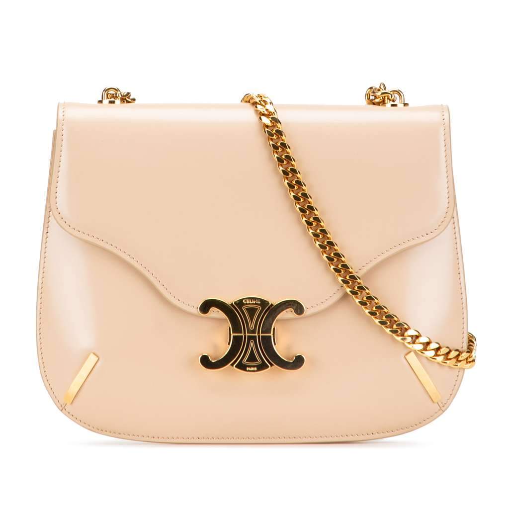 Celine Teen Shiny Calfskin Triomphe Besace Clea Chain Crossbody Brown Leather Very good - Front View
