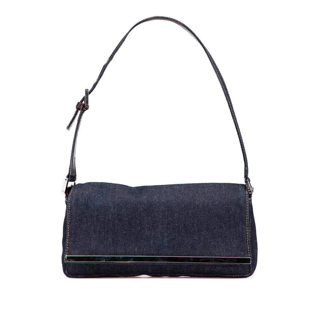 Fendi Denim Shoulder Bag Blue Denim Good - Front View