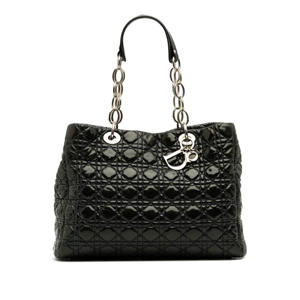 Dior Large Patent Cannage Lady Dior Soft Shopping Tote Green Leather Good condition - Front View