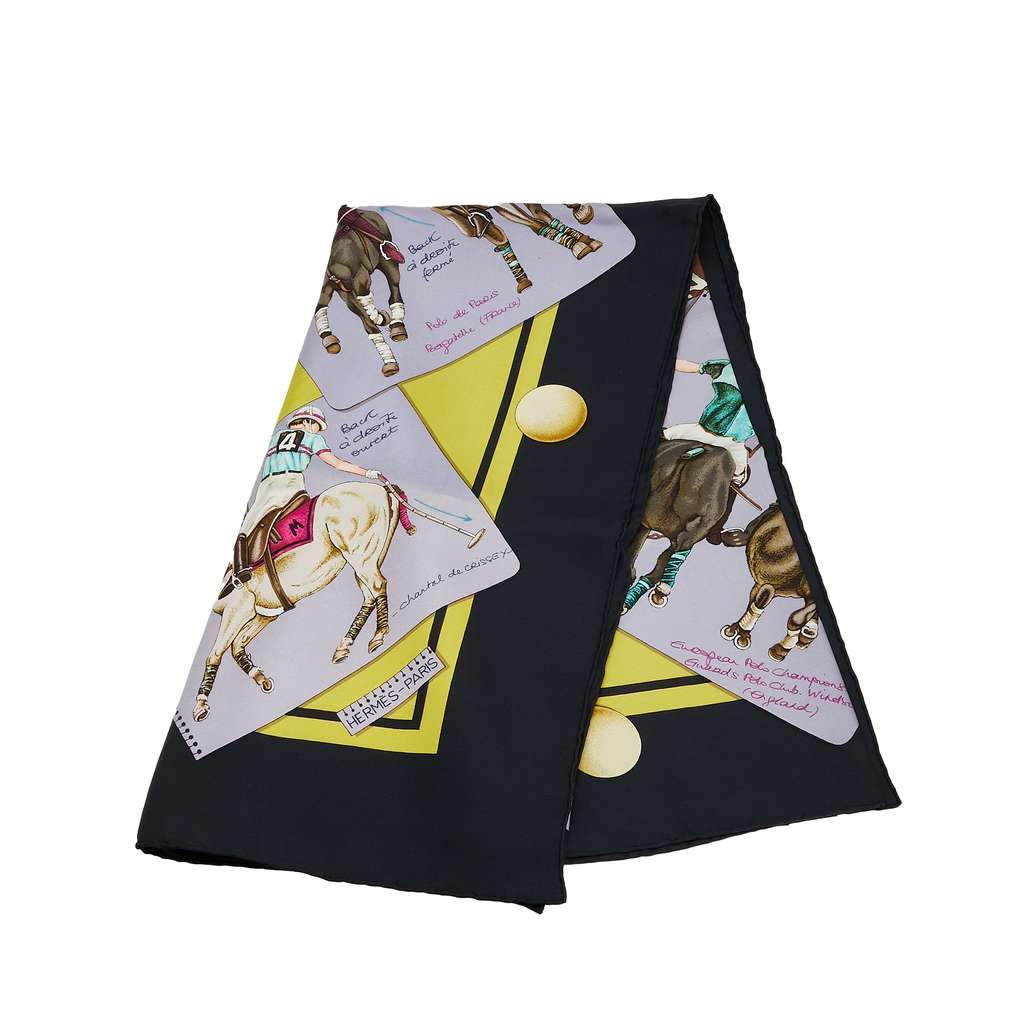 Hermès Le Monde du Polo Silk Scarf Yellow Silk Good condition - Front View