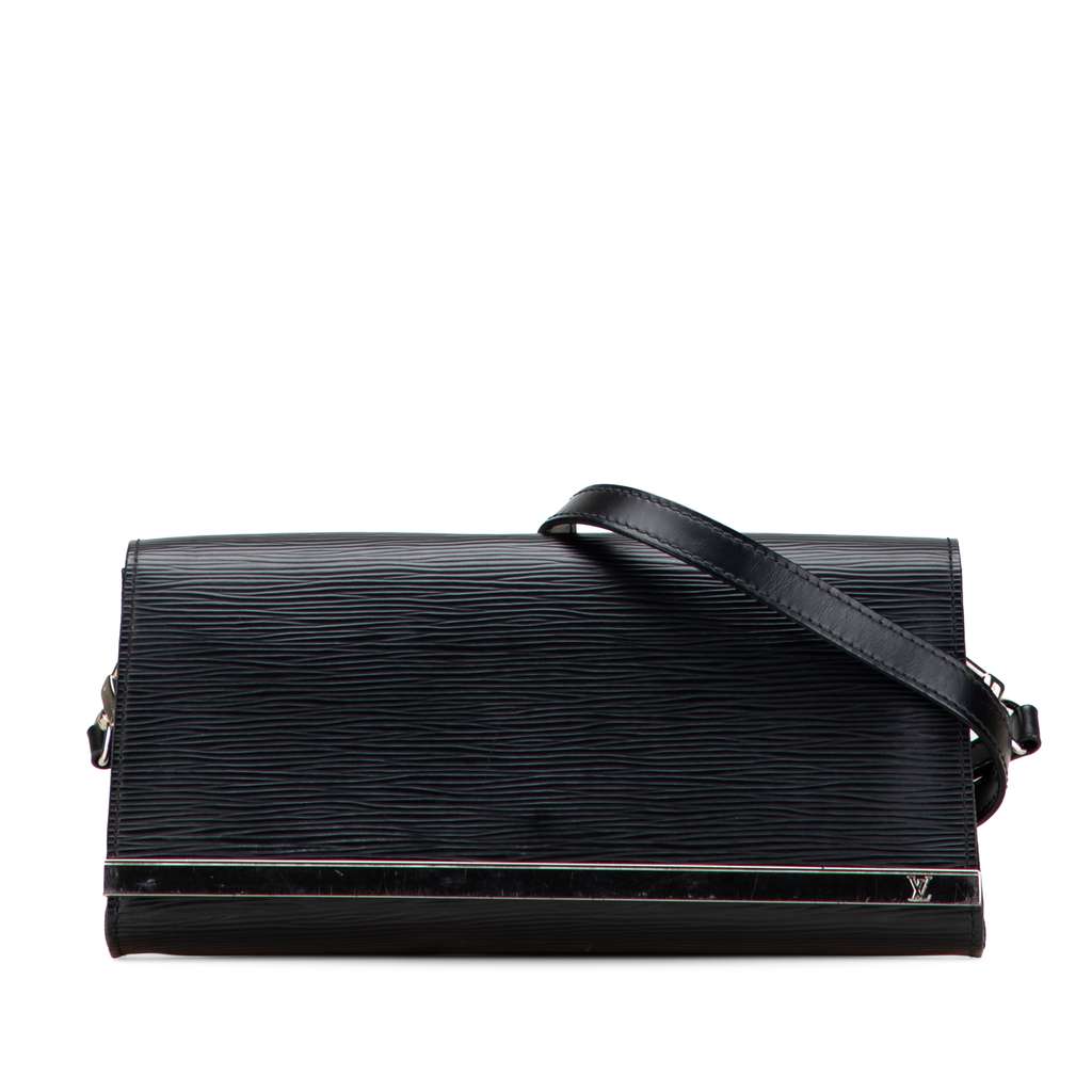 Louis Vuitton Epi Sevigne Clutch Black Leather Good - Front View