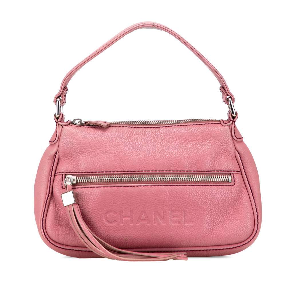 Chanel Calfskin LAX Front Pocket Shoulder Bag Pink Leather Good - Front View