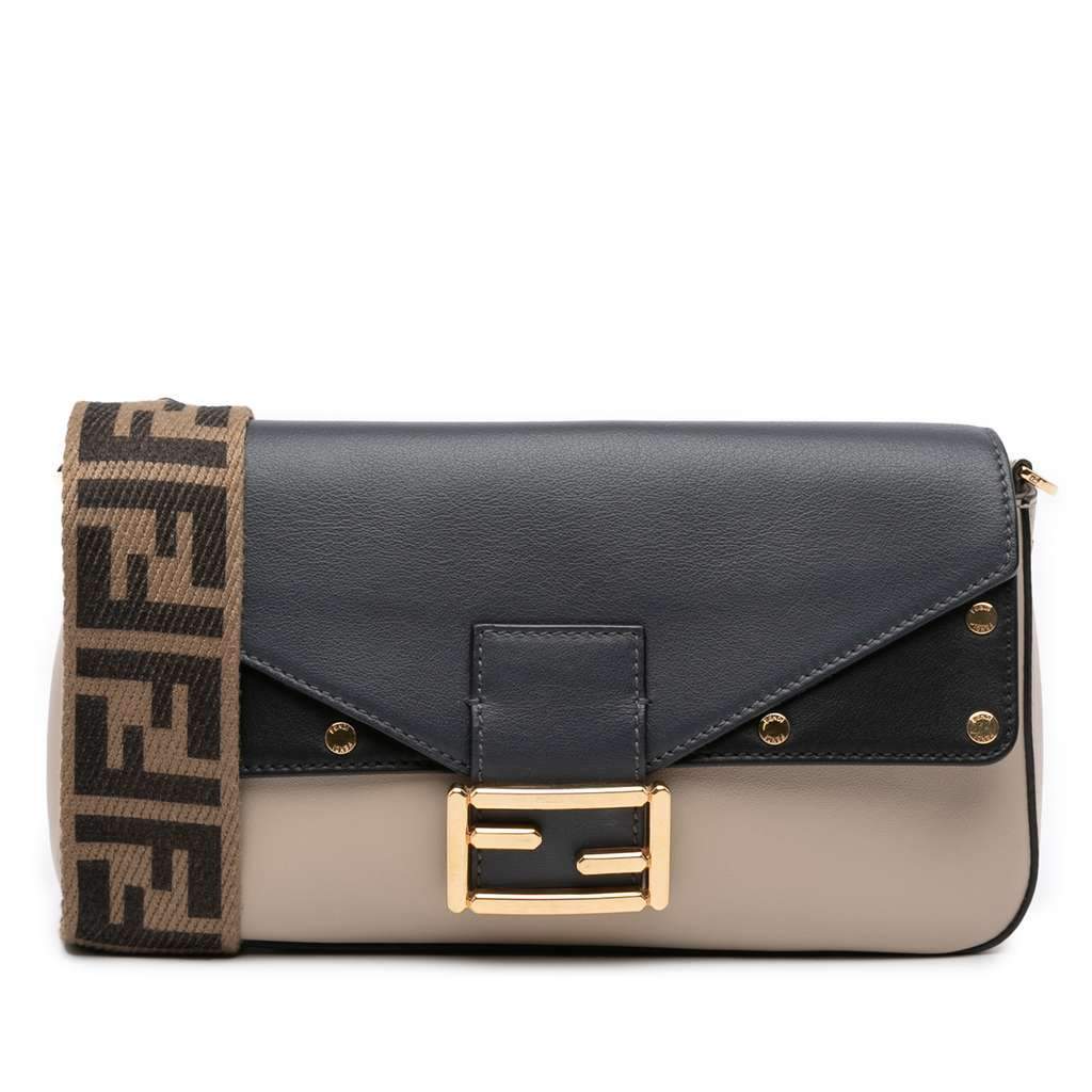 Fendi Medium Calfskin Flip Baguette Brown Leather Good - Front View