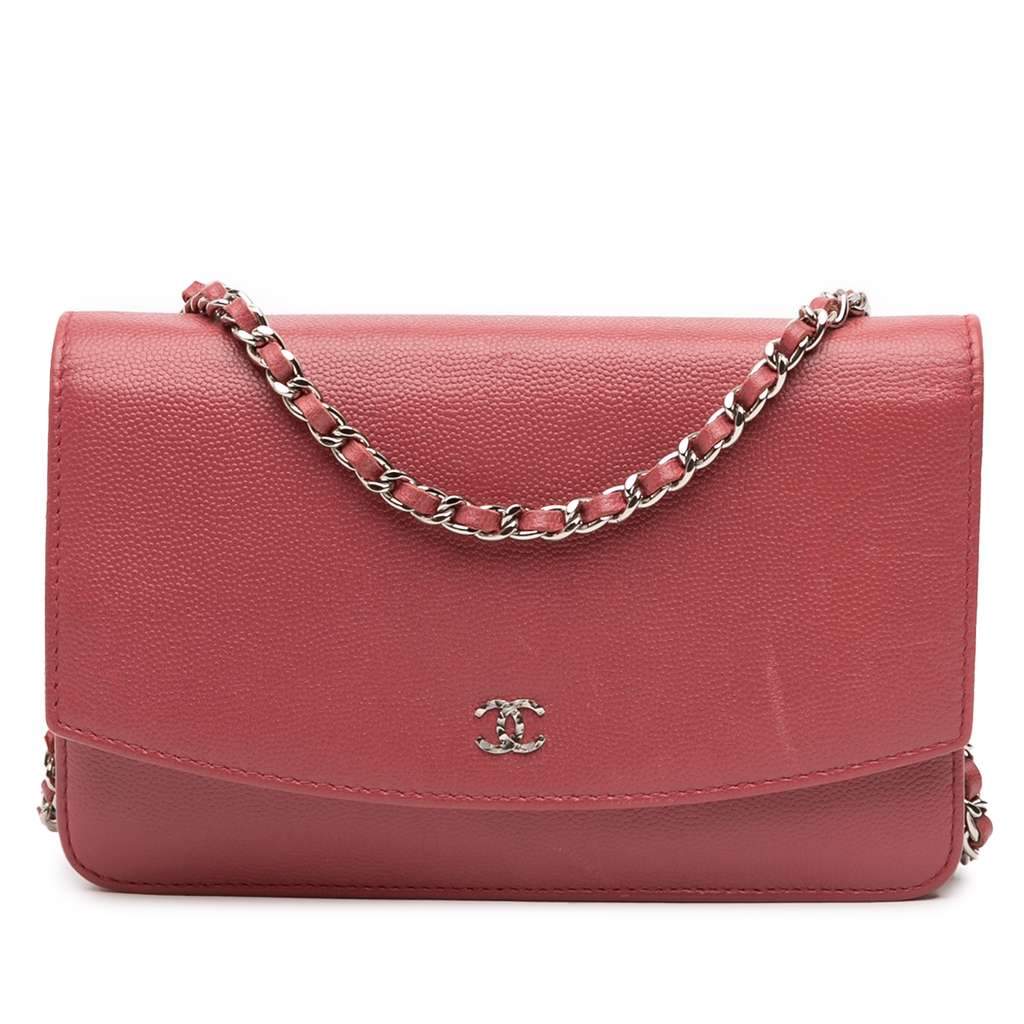 Chanel CC Caviar Sevruga Wallet On Chain Red Leather Very good - Front View