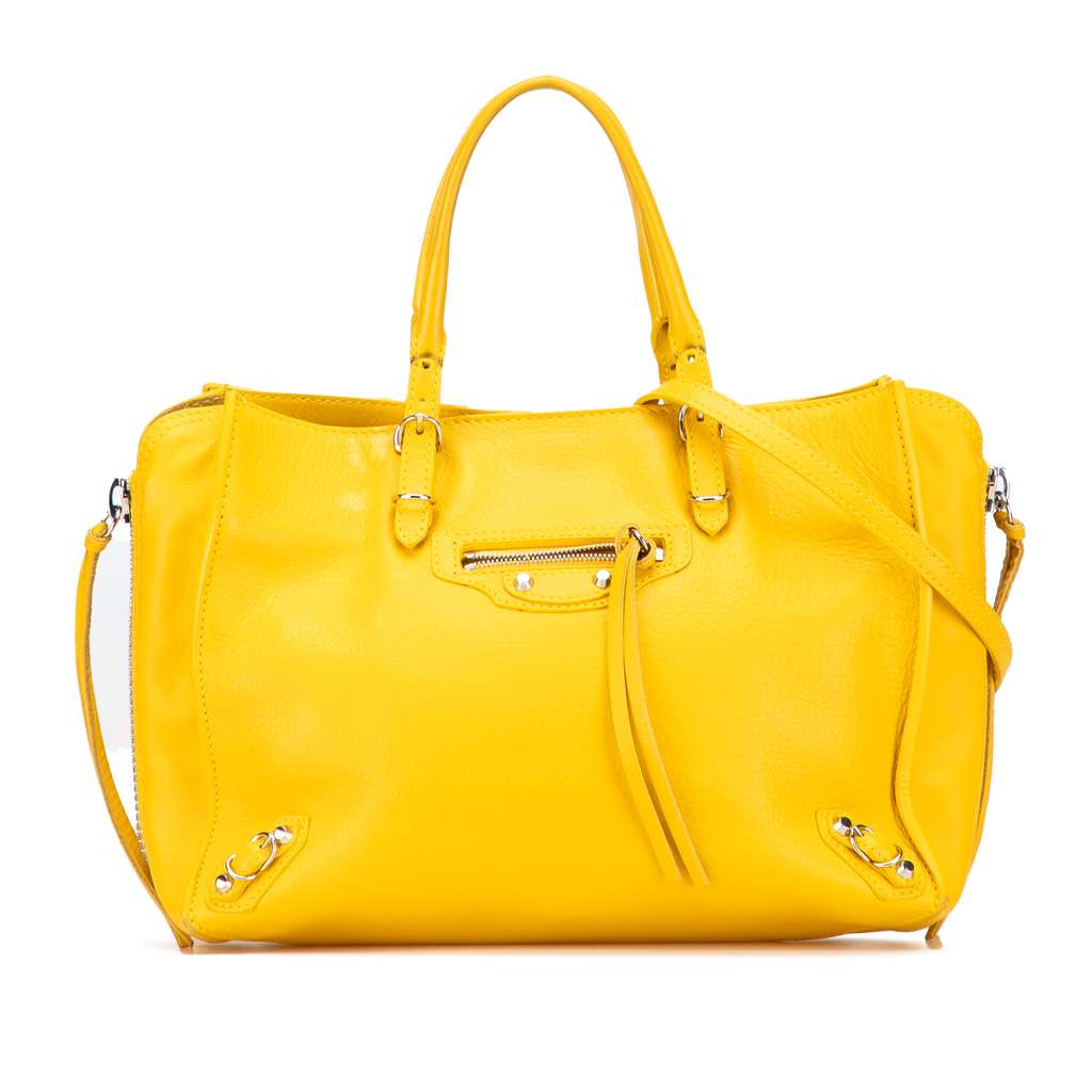 Balenciaga Veau Papier A6 Zip Around Tote Yellow Leather Good - Front View