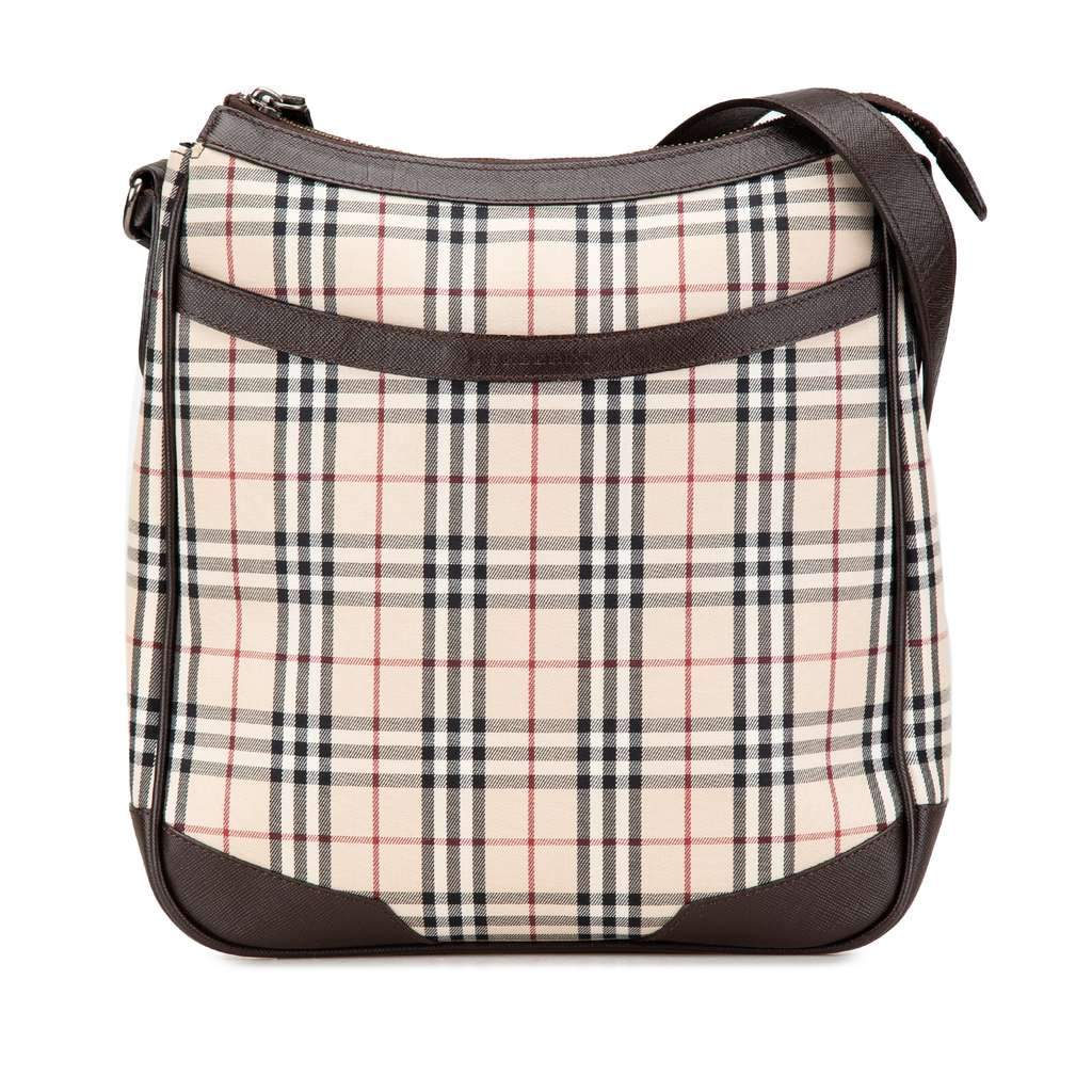 Burberry House Check Canvas Crossbody Brown Canvas Good - Front View