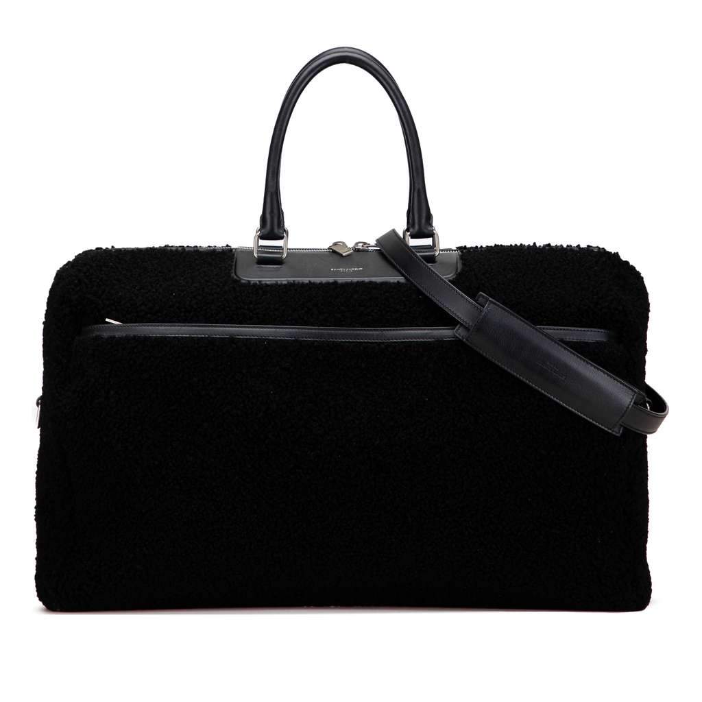 Saint Laurent Shearling Travel Bag Black Very good - Front View