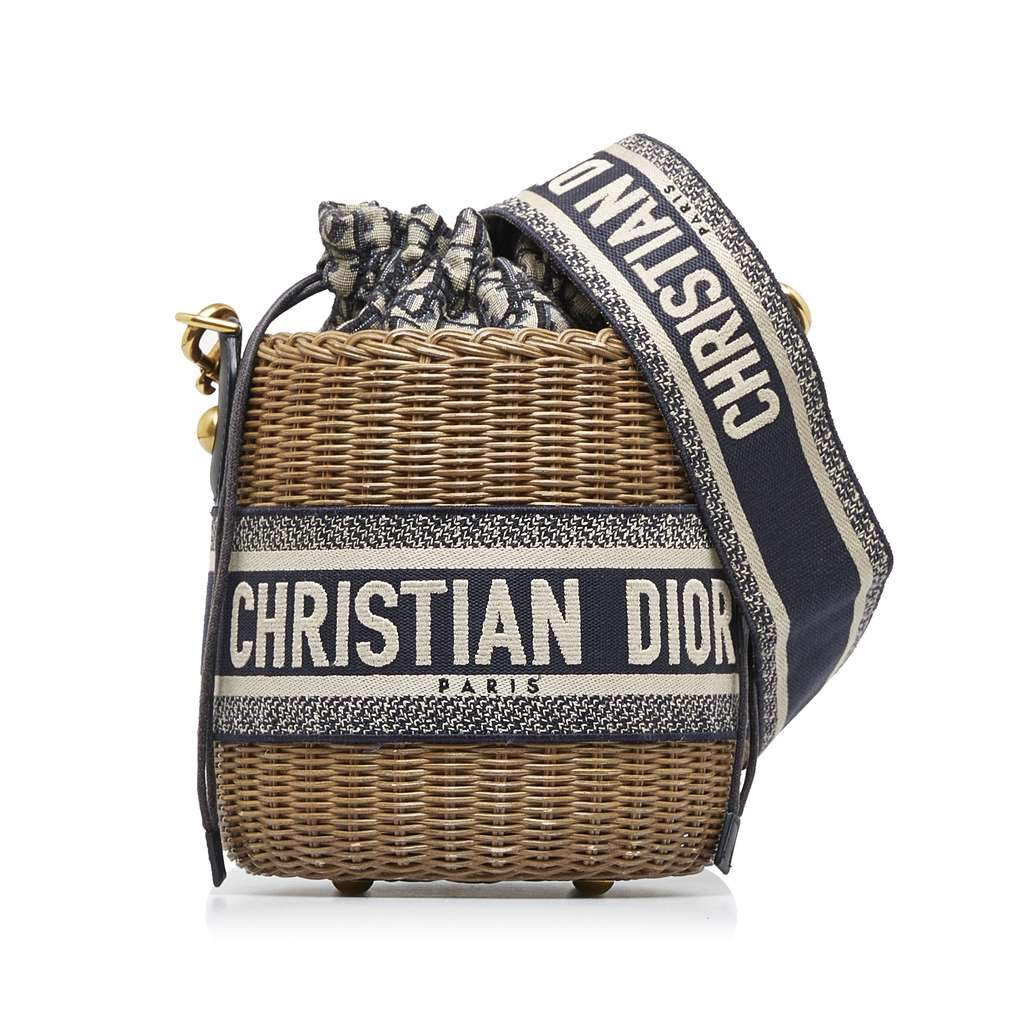 Dior Oblique Wicker Bucket Bag Brown Very good condition - Front View