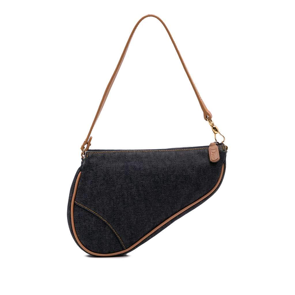 Dior Mini Denim Saddle Pochette Blue Denim Good condition - Front View