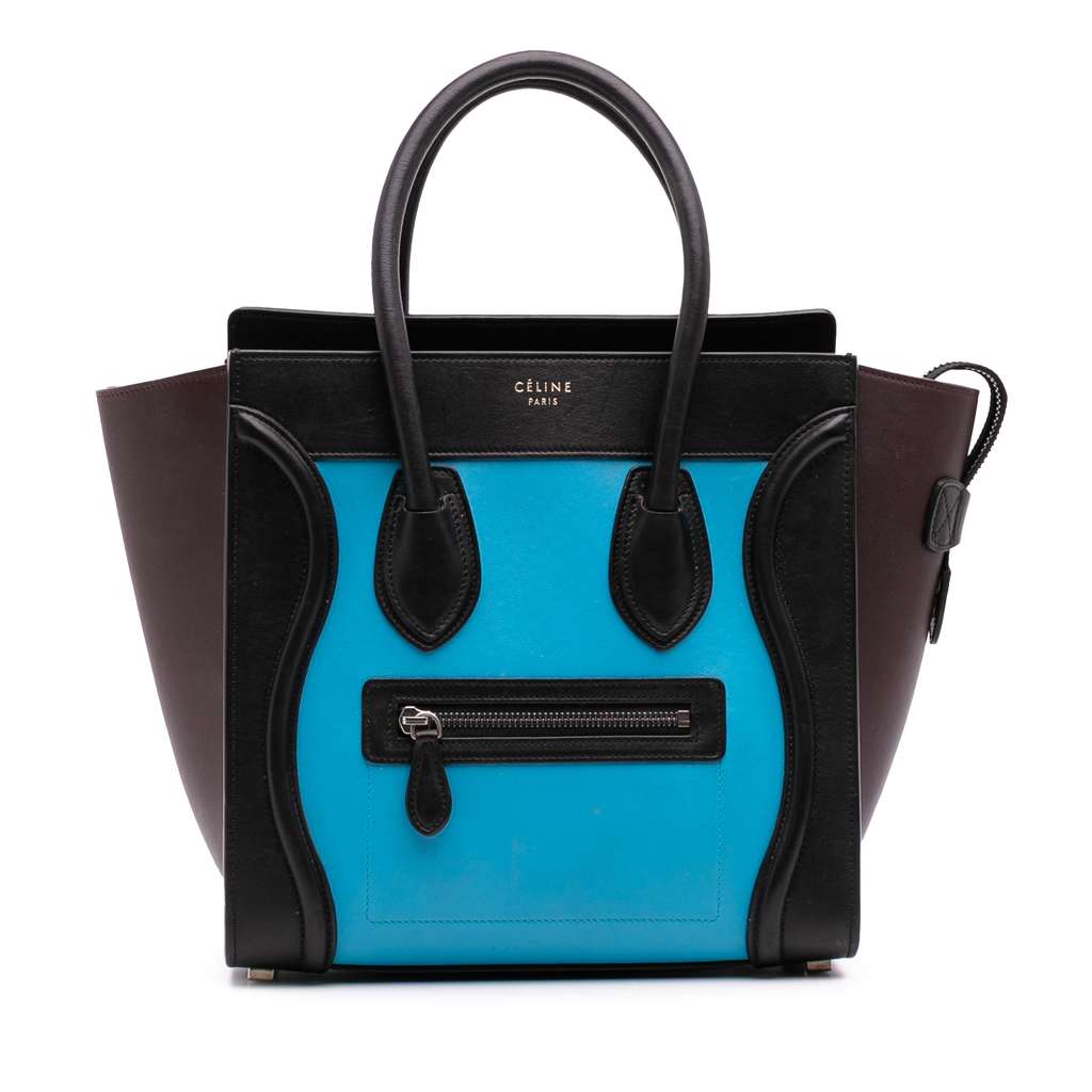Celine Micro Tricolor Leather Luggage Tote Blue Leather Very good - Front View