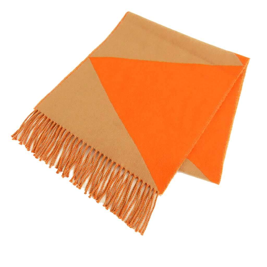 Hermès Casaque Chevron Muffler Cashmere Scarf Orange Wool Good condition - Front View
