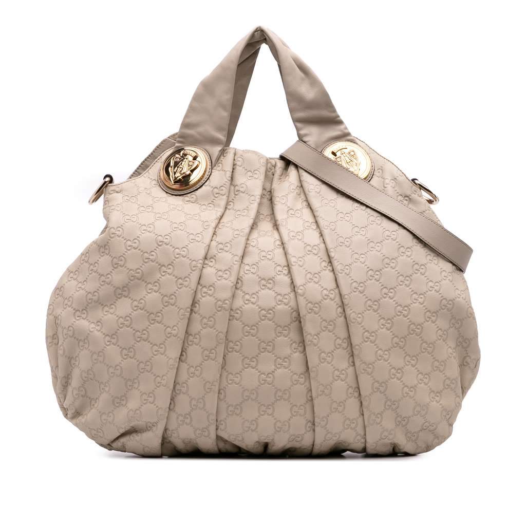 Gucci Large Guccissima Hysteria Satchel White Leather Good - Front View