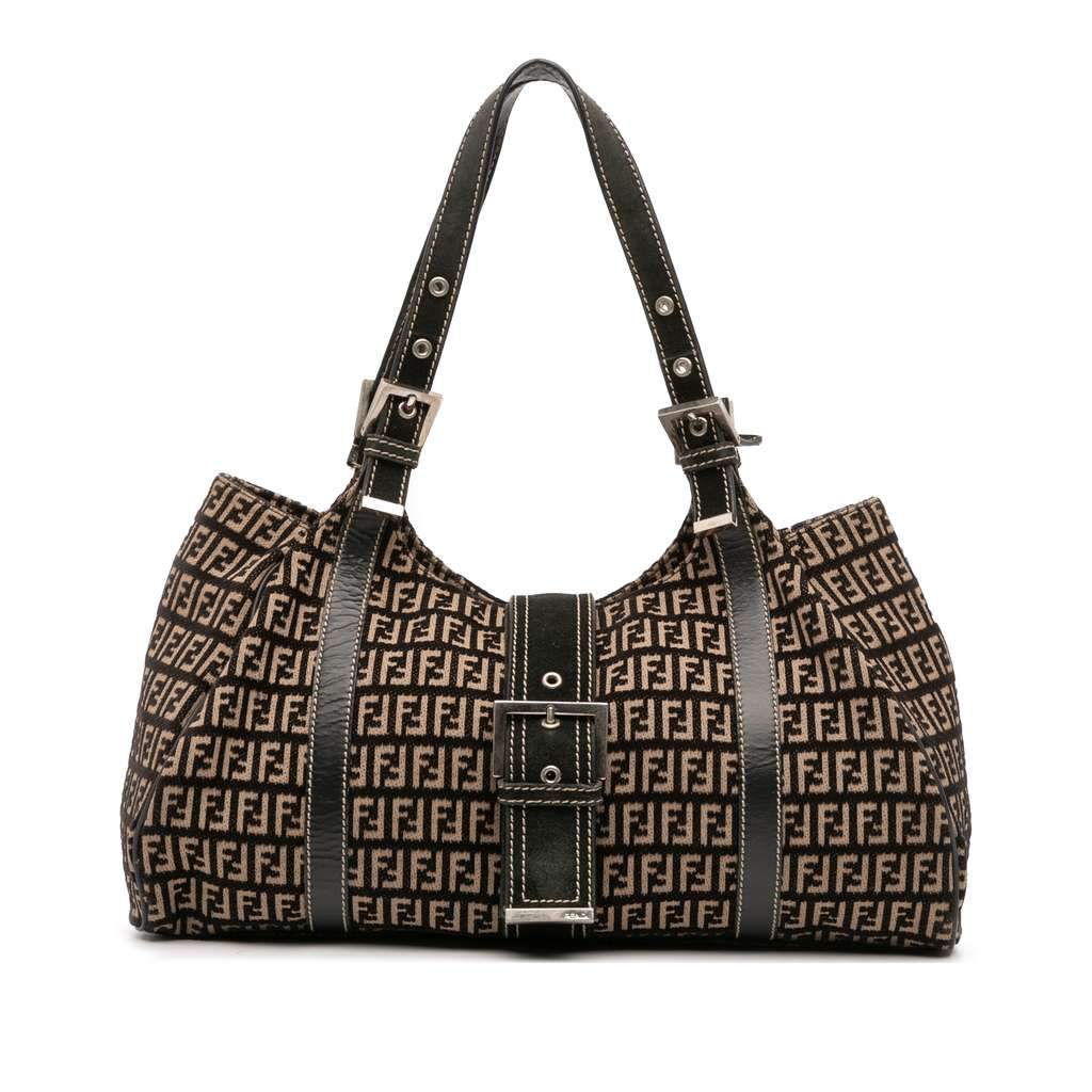 Fendi Zucchino Canvas Shoulder Bag Brown Canvas Fair condition - Front View