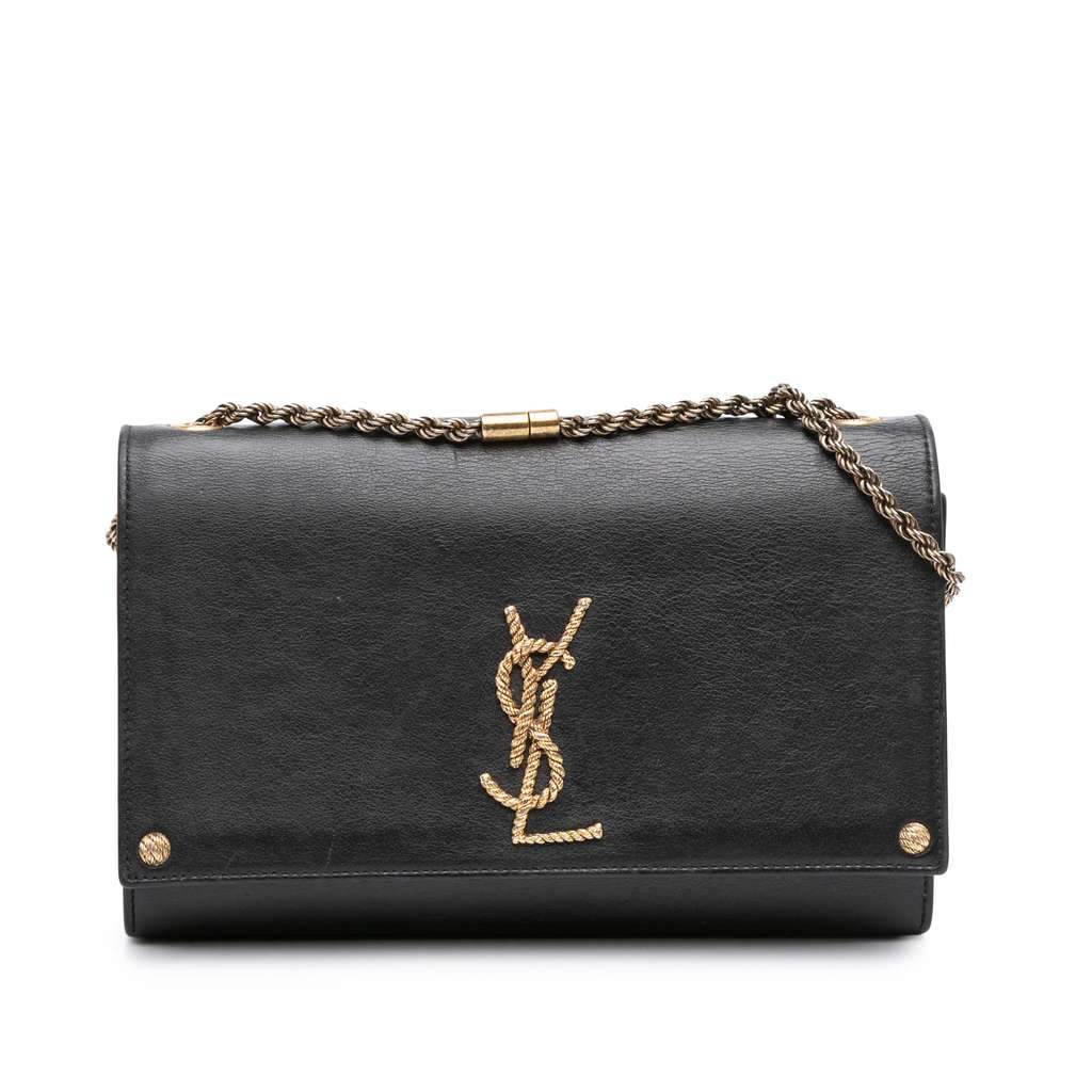 Saint Laurent Medium Smooth Calfskin Braided Monogram Kate Crossbody Black Leather Good condition - Front View