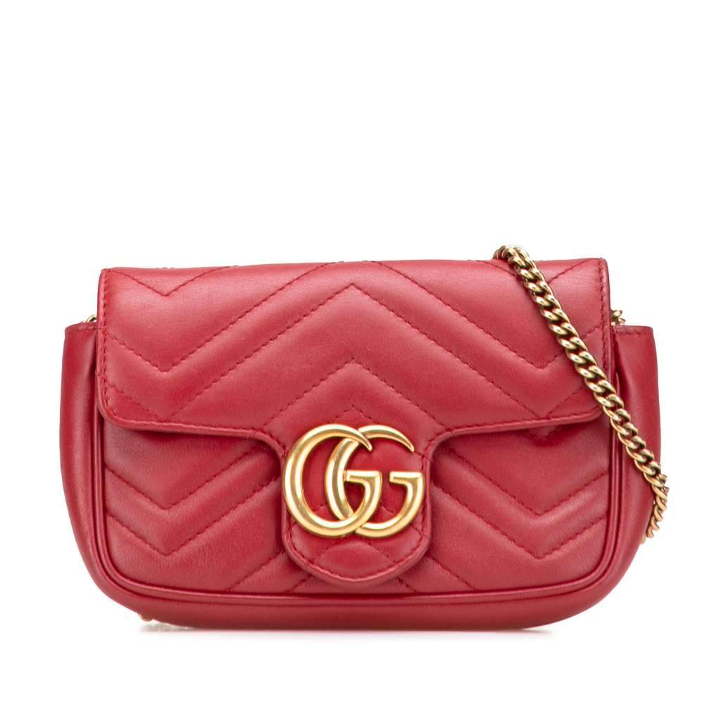 Gucci Mini GG Marmont Matelasse Leather Flap Crossbody Red Leather Good - Front View