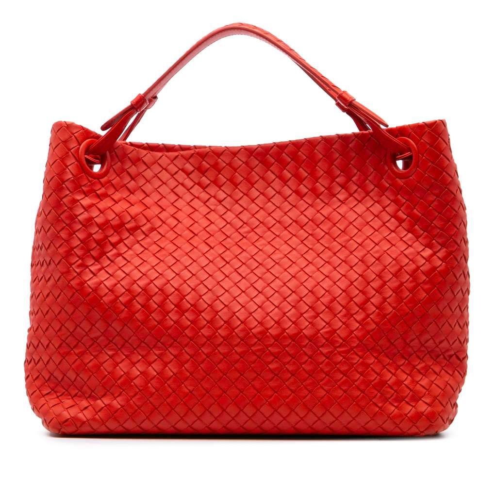 Bottega Veneta Medium Nappa Intrecciato Garda Tote Red Leather Good condition - Front View
