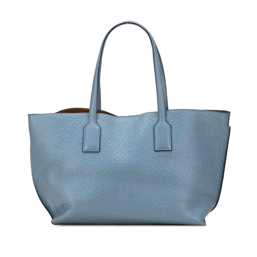 Loewe Embossed Anagram Leather T Shopper Tote Blue Leather Good - Front View