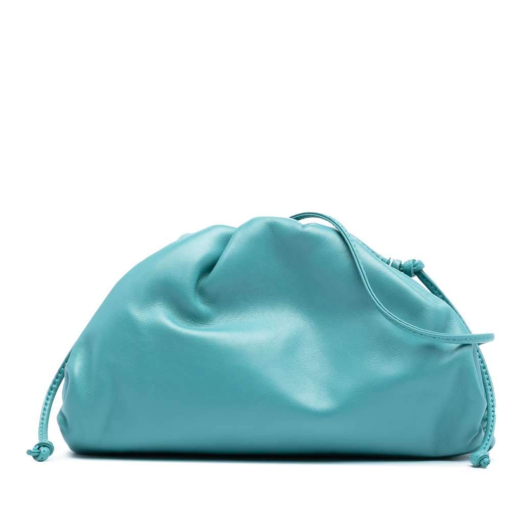 Bottega Veneta Lambskin The Mini Pouch Crossbody Blue Leather Good - Front View