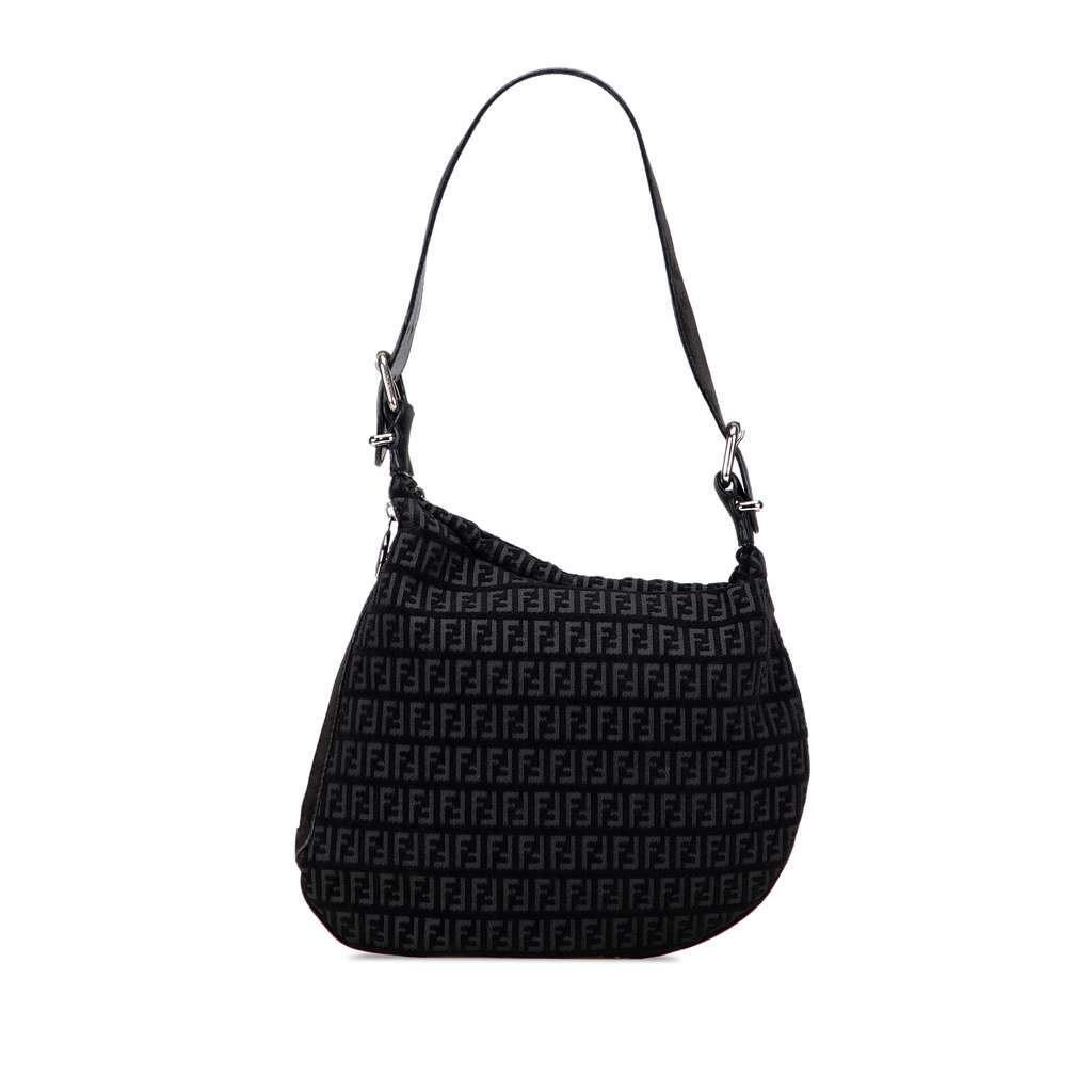 Fendi Zucchino Suede Oyster Shoulder Bag Black Leather Good - Front View