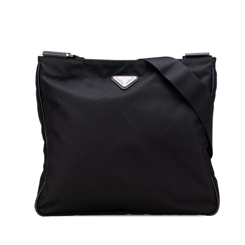 Prada Tessuto Zip Top Crossbody Black Good - Front View