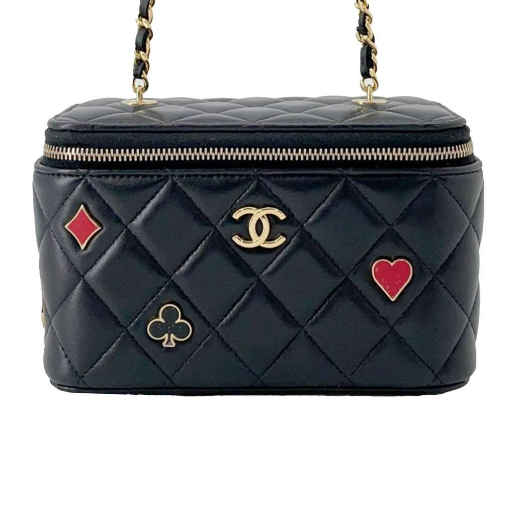 Chanel Lambskin Coco Casino Vanity Case Black Leather Very good - Front View