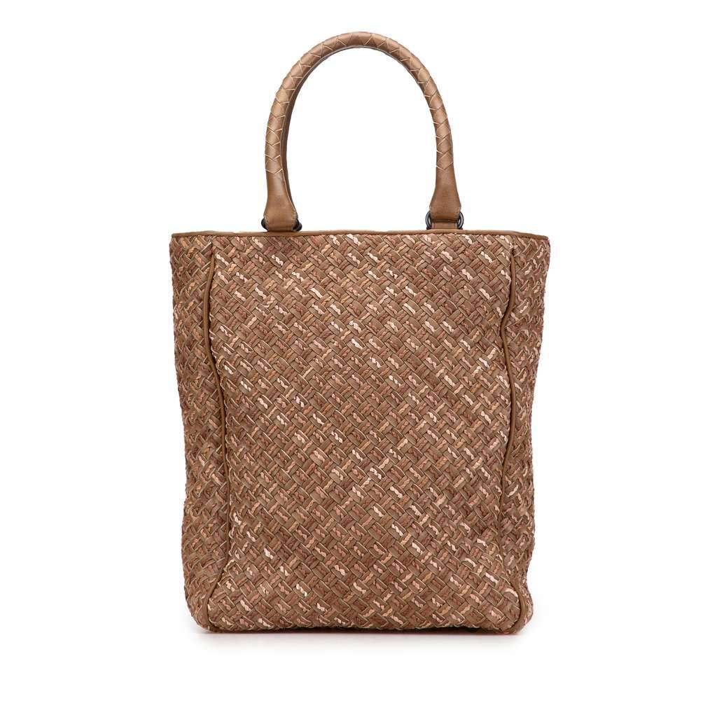 Bottega Veneta Calfskin Intrecciato Paglia Tote Brown Leather Very good - Front View