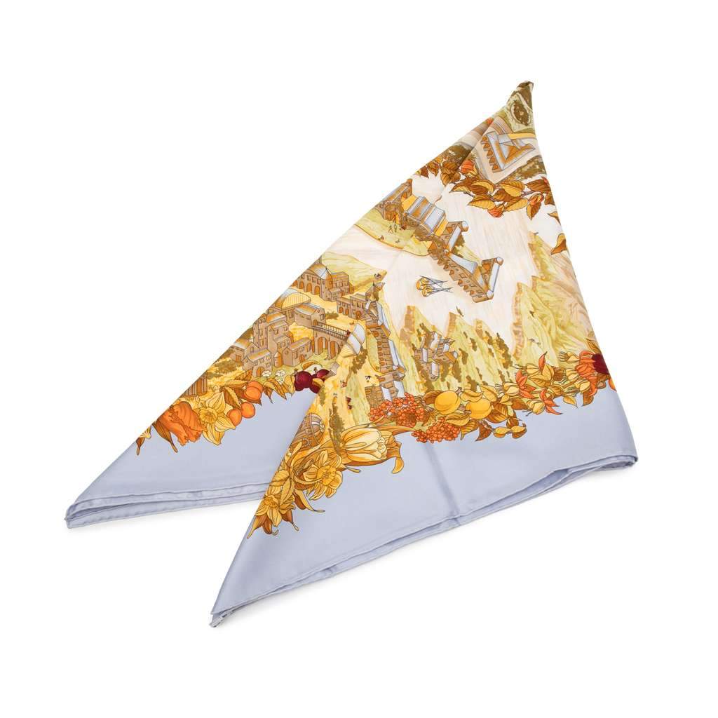 Hermès Au Pays de Cocagne Silk Scarf Orange Silk Good condition - Front View
