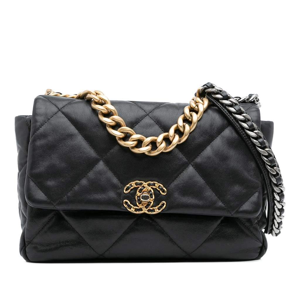 Chanel Large Lambskin 19 Flap Black Leather Good condition - Front View