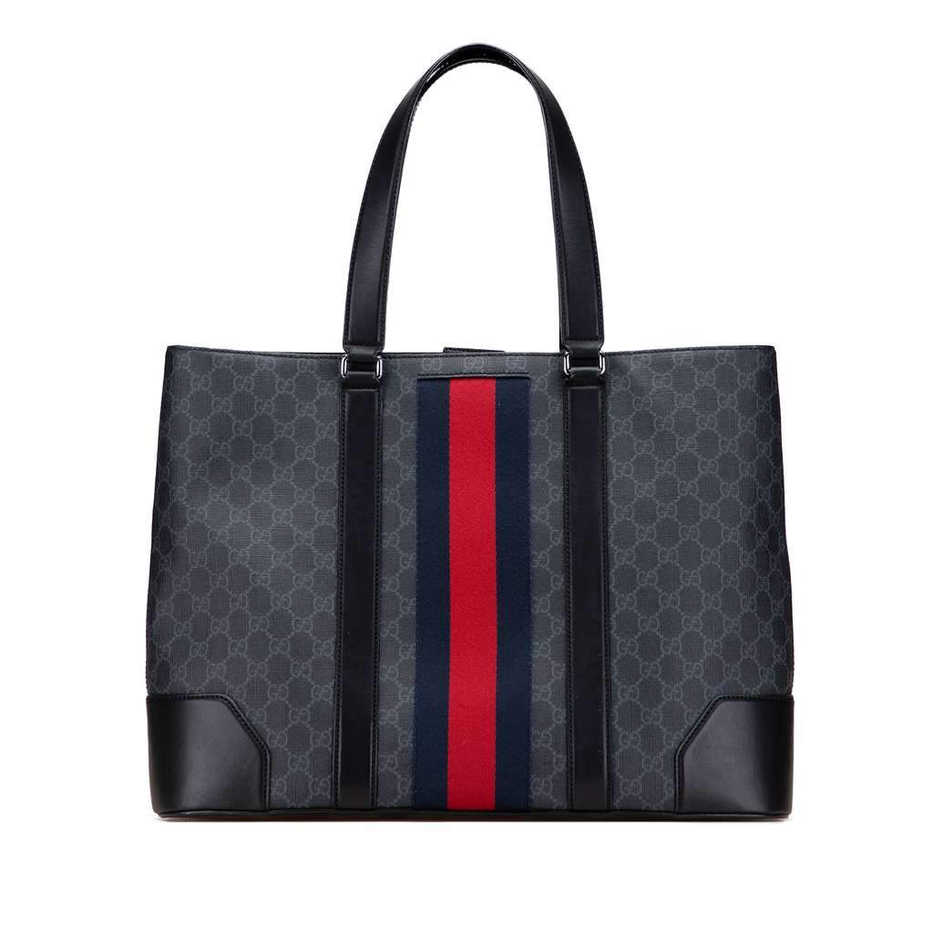 Gucci Large GG Supreme Web Tote Black Canvas Good - Front View