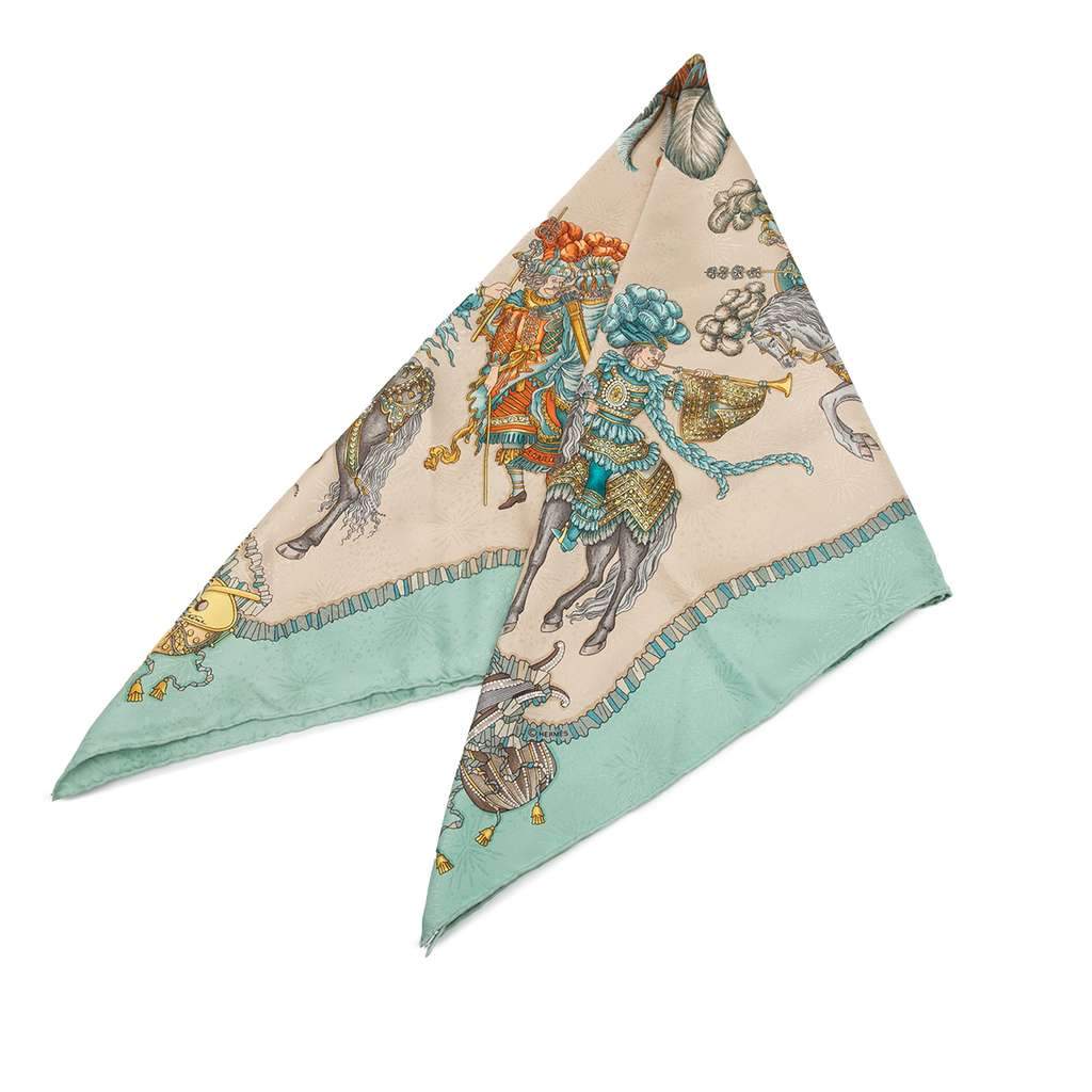 Hermès Les Fetes Du Roi Soleil Silk Scarf Brown Silk Good condition - Front View