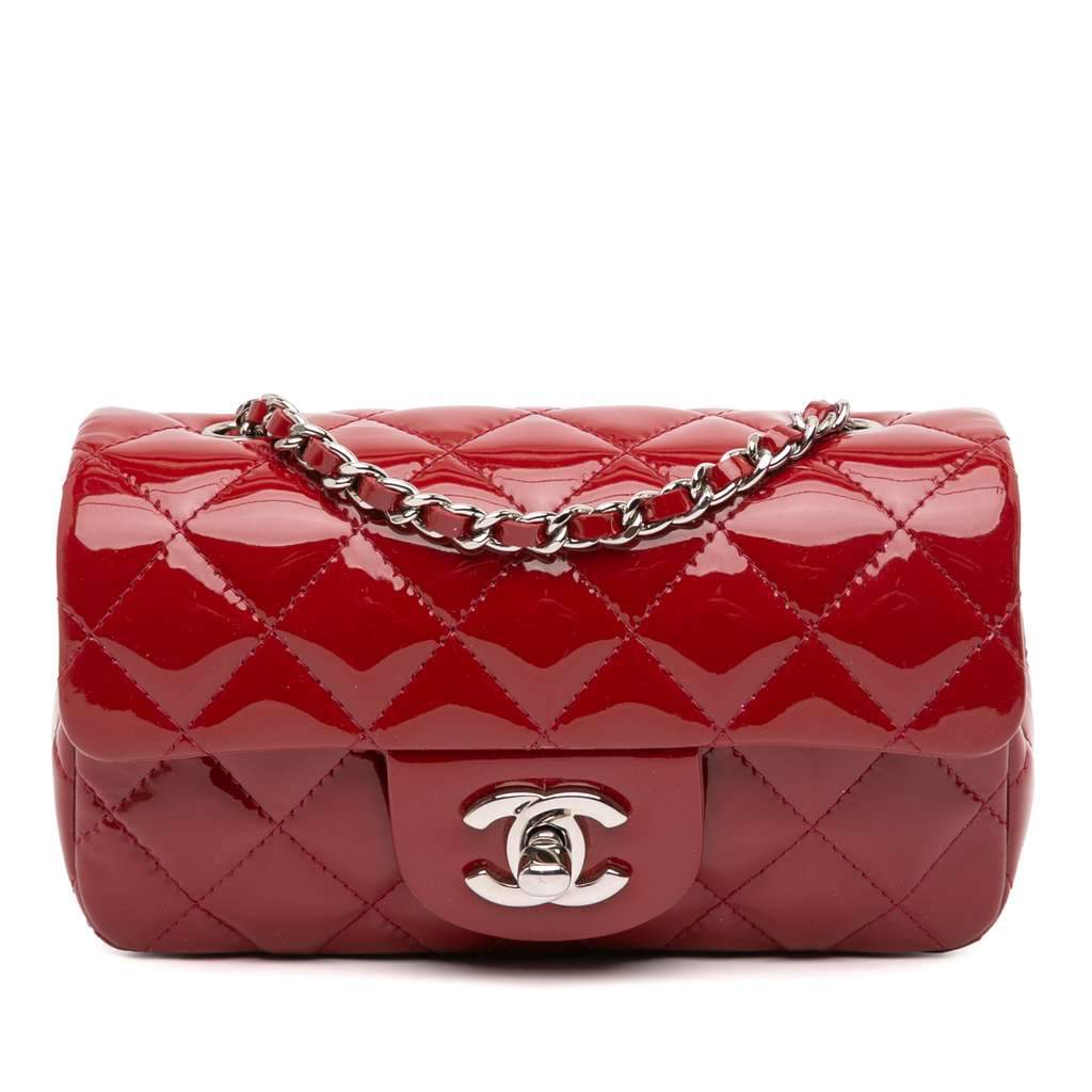 Chanel Extra Mini Rectangular Classic Patent Single Flap Red Leather Good condition - Front View