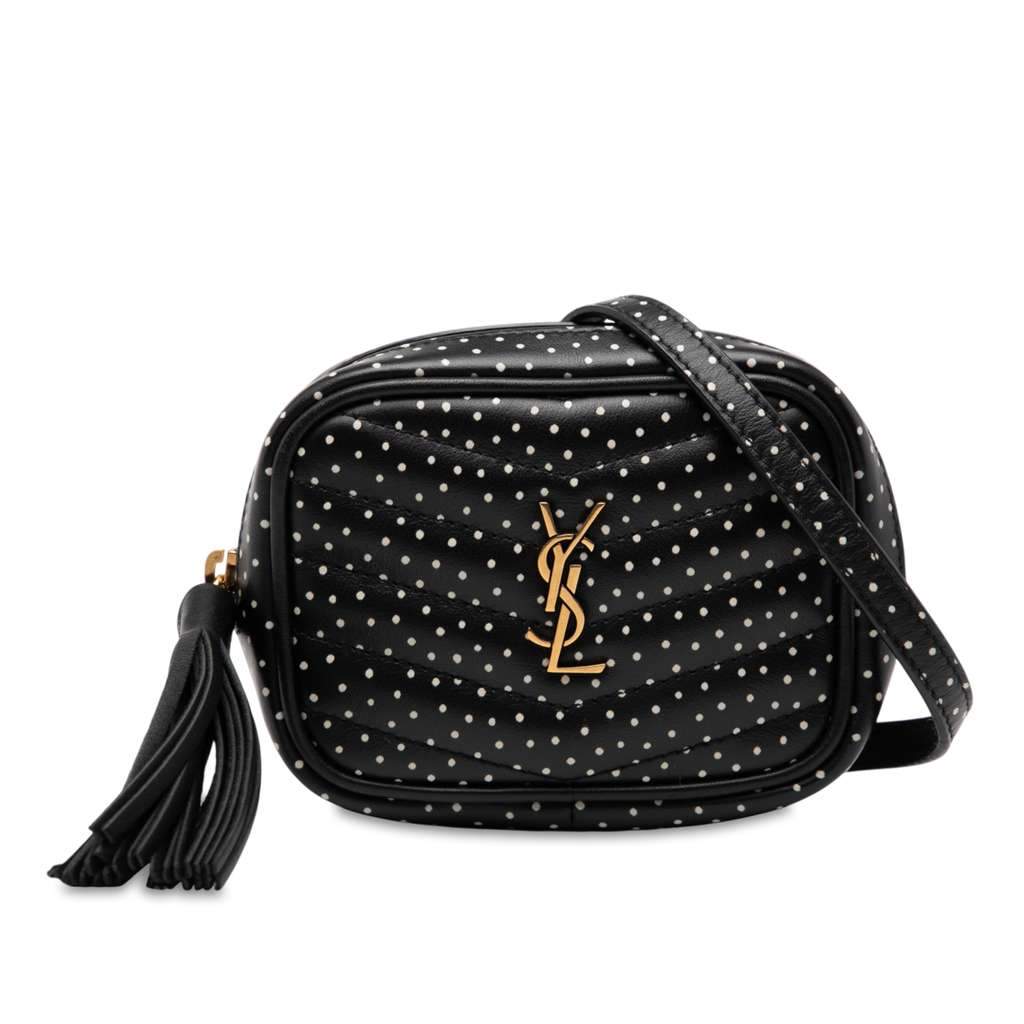 Saint Laurent Baby Quilted Chevron Calfskin Monogram Polka Dot Lou Camera Bag Black Leather Very good - Front View