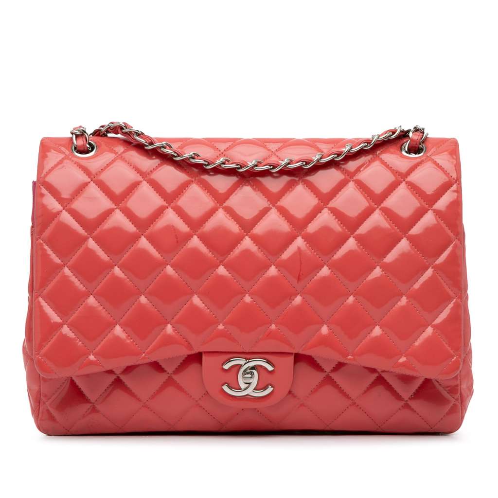 Chanel Maxi Classic Patent Double Flap Pink Leather Good condition - Front View