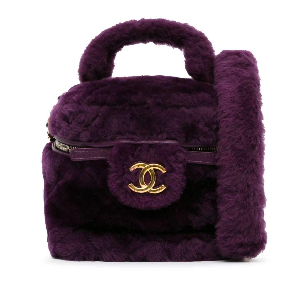 Chanel Small Quilted Shearling Vanity Case Purple Very good - Front View