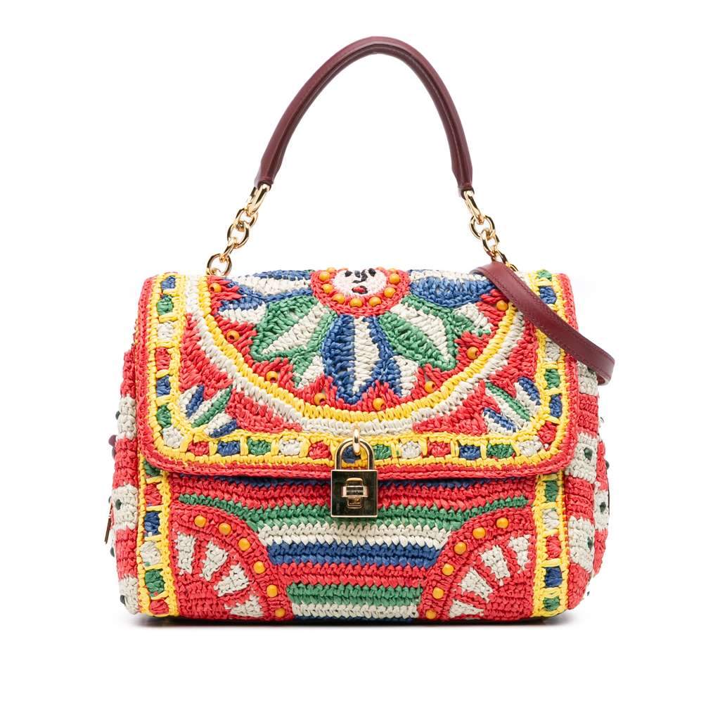 Dolce & Gabbana Raffia Crochet Sicilian Cart Miss Sicily Satchel Red Good condition - Front View