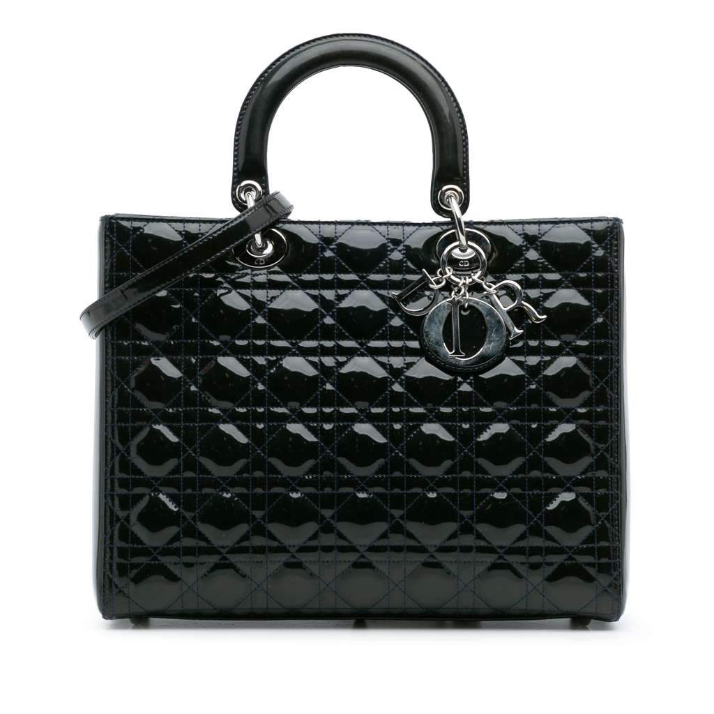 Dior Large Patent Cannage Lady Dior Green Leather Good condition - Front View
