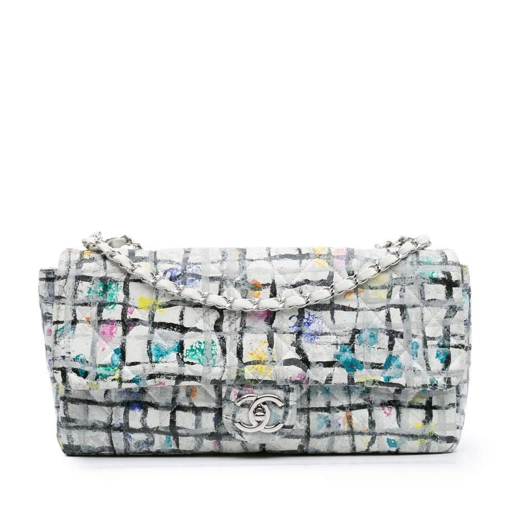 Chanel Medium Calfskin Hand Painted Graffiti Flap White Leather Very good condition - Front View