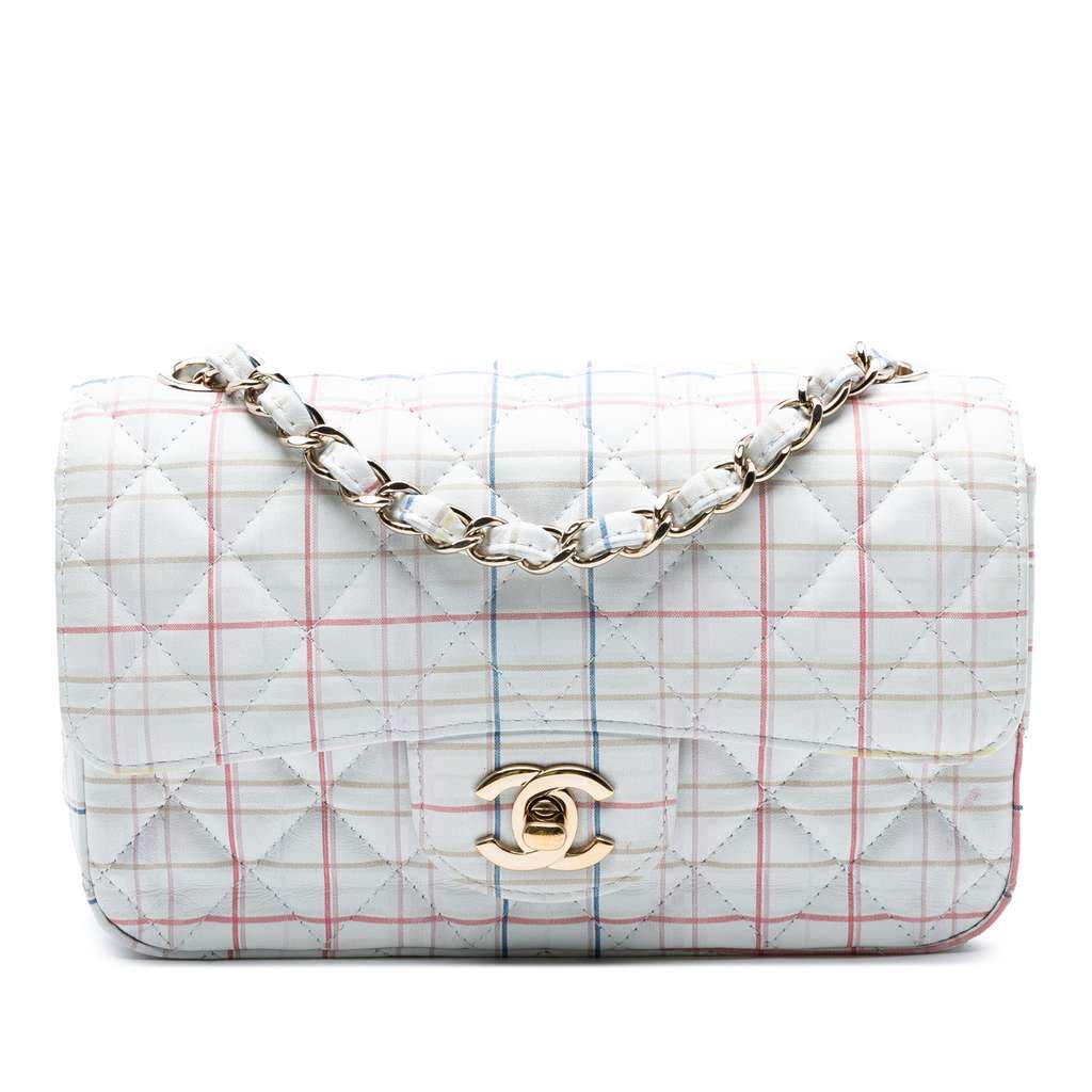 Chanel Mini Rectangular Classic Printed Calfskin Single Flap White Leather Very good condition - Front View