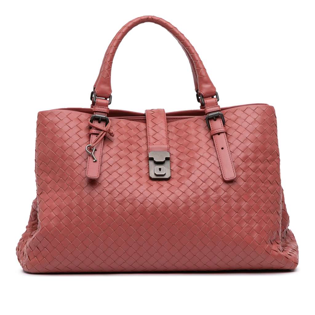 Bottega Veneta Medium Nappa Intrecciato Roma Tote Red Leather Good - Front View